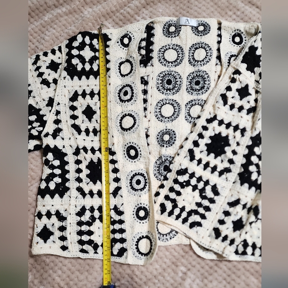 Soft Black/Cream Geometric Cardigan Sweater - Picture 1 of 7